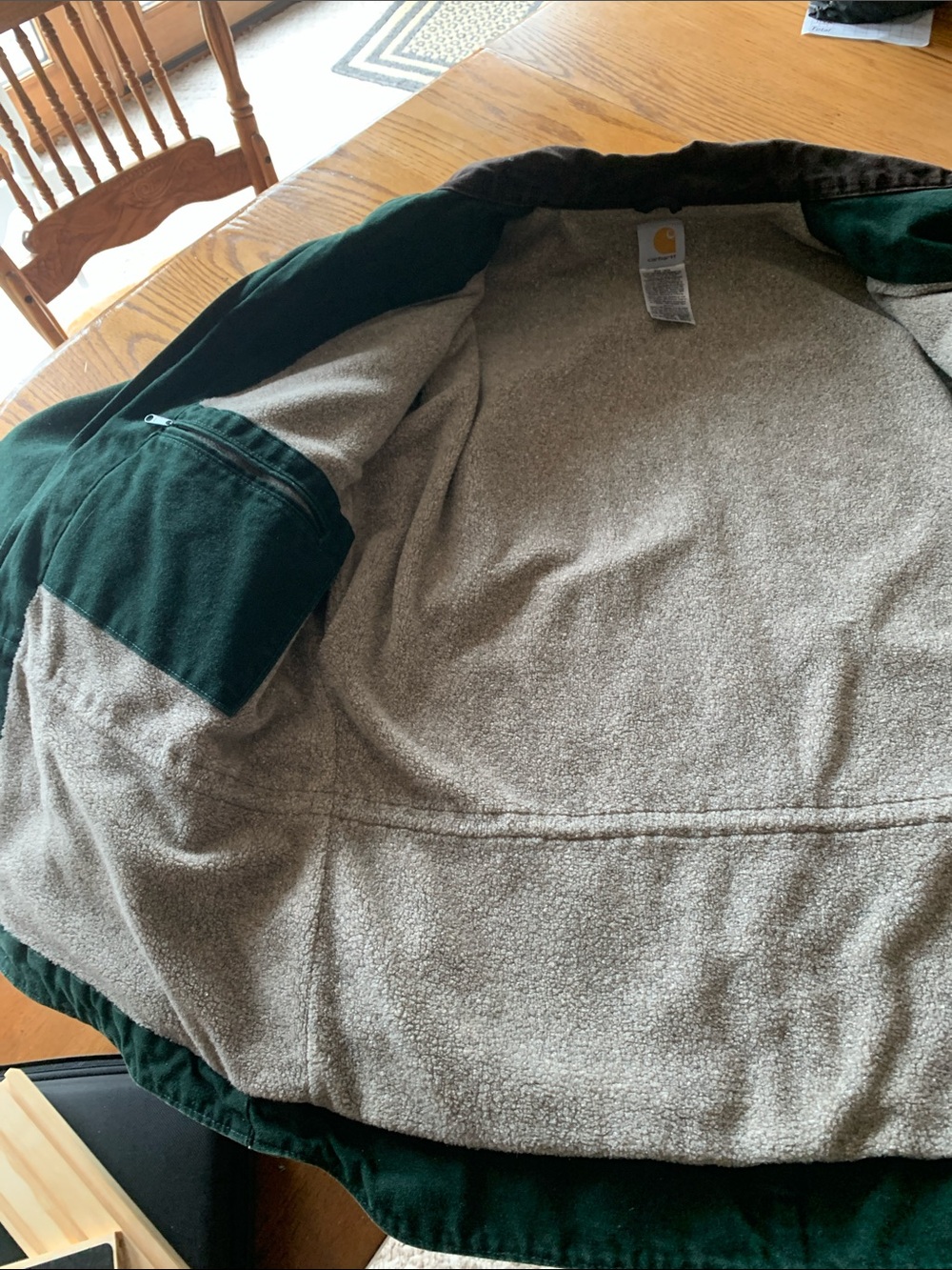 Carhartt Green Jacket with Brown Collar and Leather Logo Patch - Picture 5 of 10